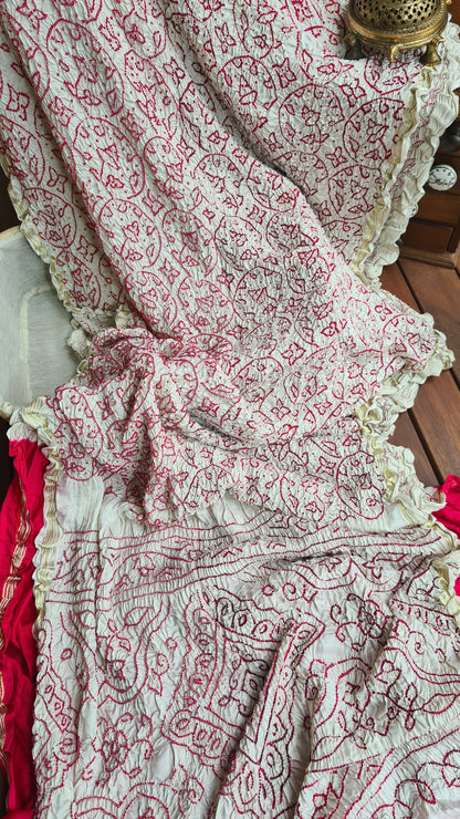 Zynah Pure Gajji Silk Designer Bandhani Saree with Zari Border & Pallu; Custom Stitched/Ready-made Blouse, Fall, Petticoat; Shipping available USA, Worldwide