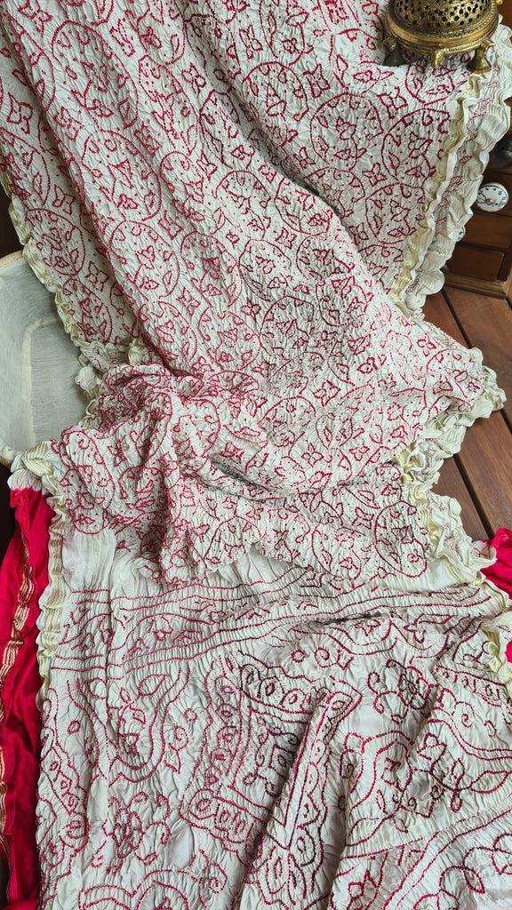 Zynah Pure Gajji Silk Designer Bandhani Saree with Zari Border & Pallu; Custom Stitched/Ready-made Blouse, Fall, Petticoat; Shipping available USA, Worldwide