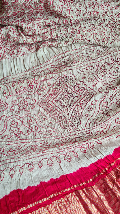 Zynah Pure Gajji Silk Designer Bandhani Saree with Zari Border & Pallu; Custom Stitched/Ready-made Blouse, Fall, Petticoat; Shipping available USA, Worldwide
