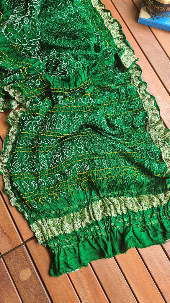 Zynah Pure Gajji Silk Designer Bandhani Saree with Banarasi Border & Pallu; Custom Stitched/Ready-made Blouse, Fall, Petticoat; Shipping available USA, Worldwide