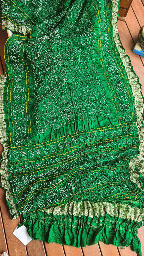 Zynah Pure Gajji Silk Designer Bandhani Saree with Banarasi Border & Pallu; Custom Stitched/Ready-made Blouse, Fall, Petticoat; Shipping available USA, Worldwide