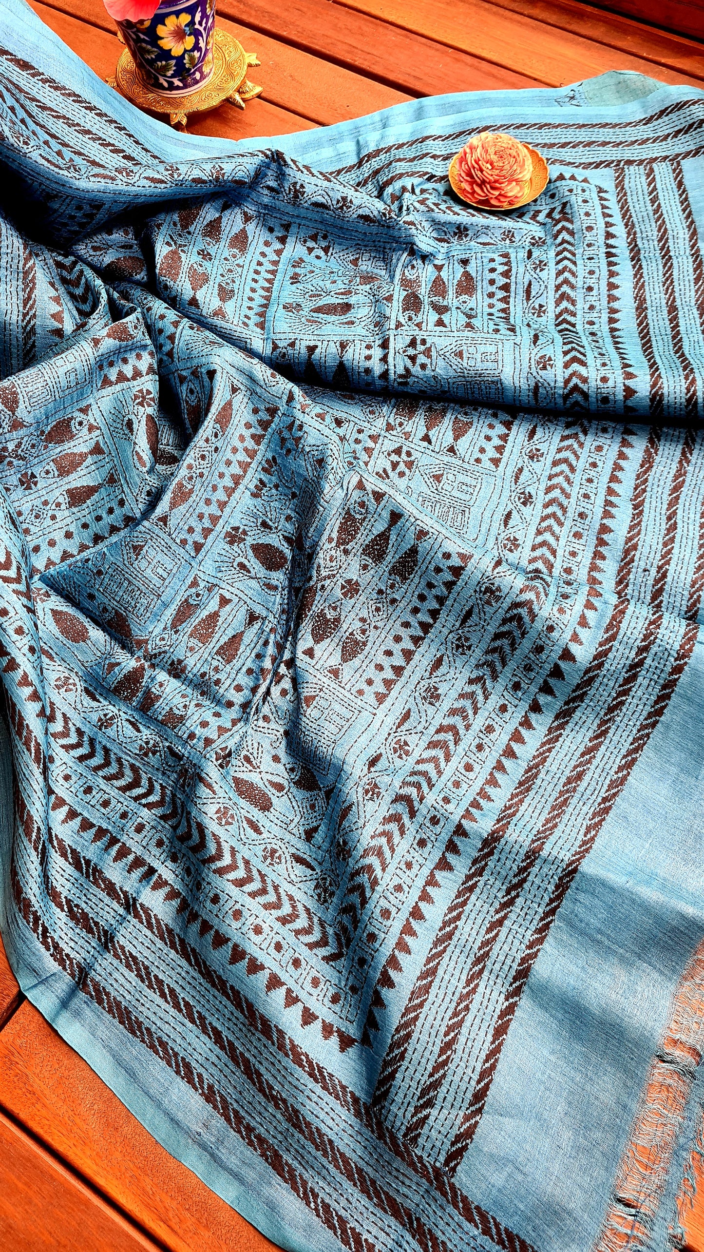 Zynah Handwoven Kantha Silk Saree; Custom Stitched/Ready-made Blouse, Fall, Petticoat; Shipping available USA, Worldwide
