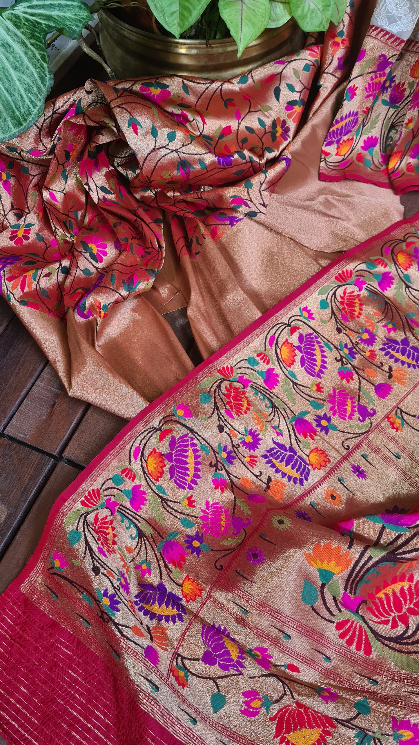 Zynah Off-white Color Banarasi Khaddi Georgette Saree with Chikankari Work & Paithani Weave; Custom Stitched/Ready-made Blouse, Fall, Petticoat; Shipping available USA, Worldwide
