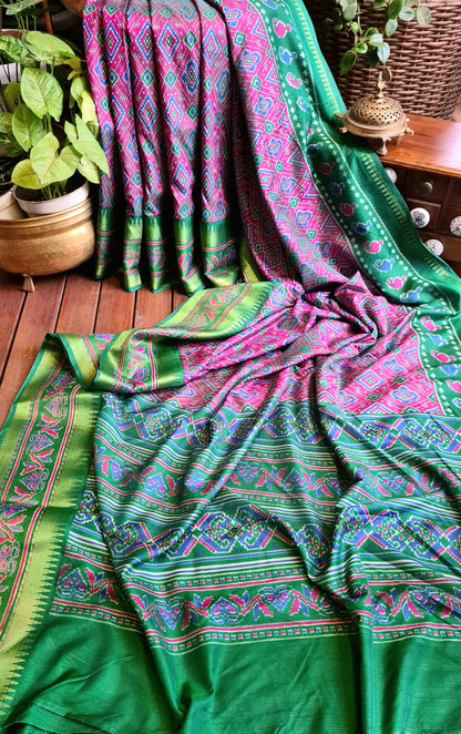 Zynah Pink Color Soft Silk Ikkat Printed Saree with woven zari borders; Custom Stitched/Ready-made Blouse, Fall, Petticoat; Shipping available USA, Worldwide