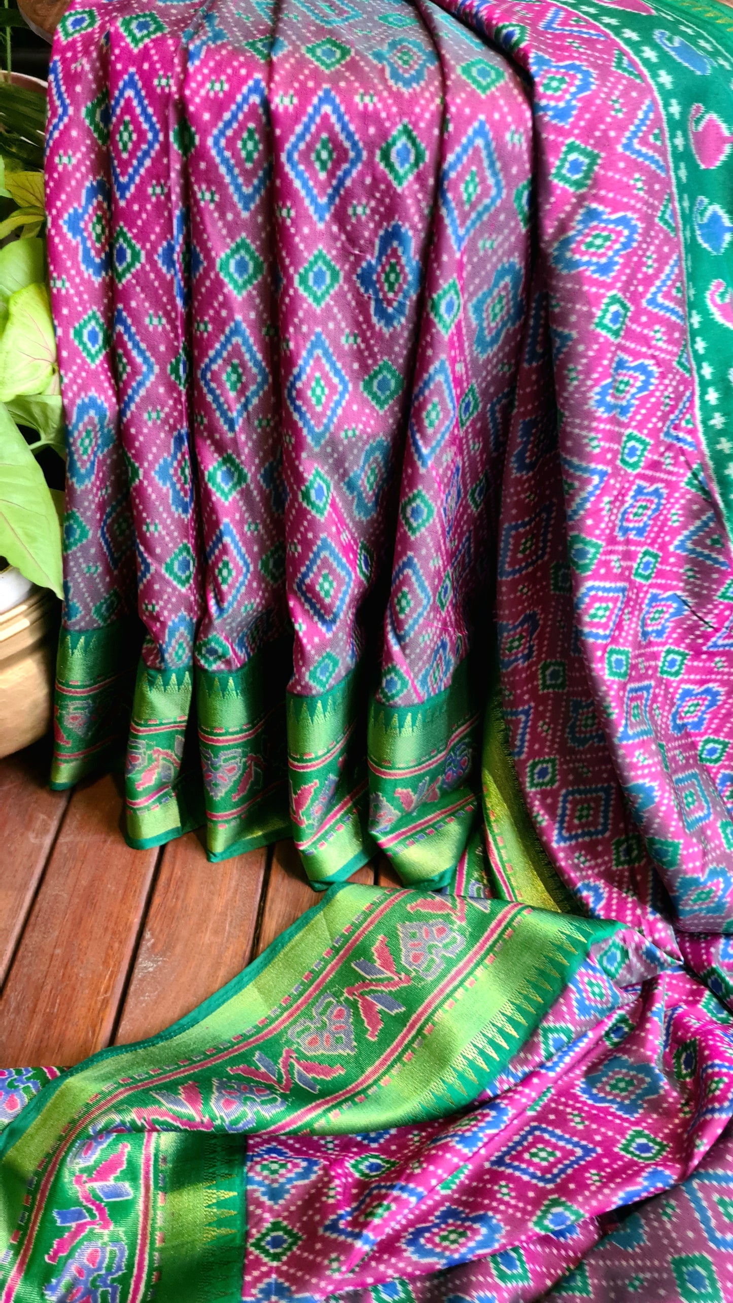 Zynah Pink Color Soft Silk Ikkat Printed Saree with woven zari borders; Custom Stitched/Ready-made Blouse, Fall, Petticoat; Shipping available USA, Worldwide