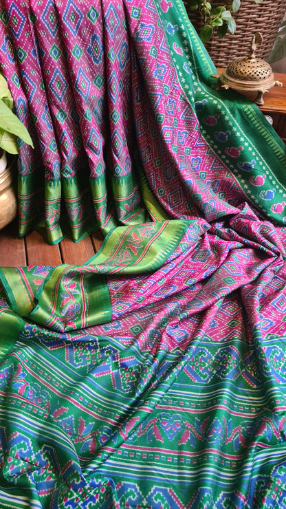 Zynah Pink Color Soft Silk Ikkat Printed Saree with woven zari borders; Custom Stitched/Ready-made Blouse, Fall, Petticoat; Shipping available USA, Worldwide