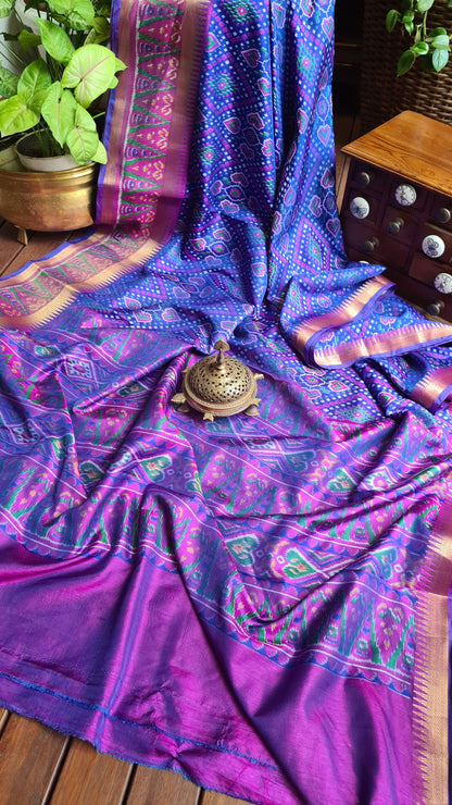 Zynah Blue Color 2 Soft Silk Ikkat Printed Saree with woven zari borders; Custom Stitched/Ready-made Blouse, Fall, Petticoat; Shipping available USA, Worldwide