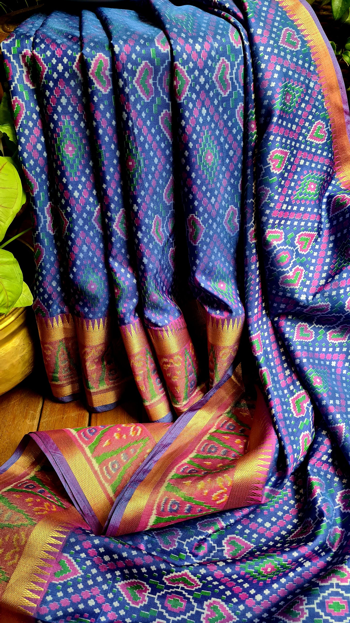 Zynah Blue Color 2 Soft Silk Ikkat Printed Saree with woven zari borders; Custom Stitched/Ready-made Blouse, Fall, Petticoat; Shipping available USA, Worldwide