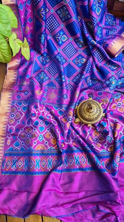 Zynah Blue Color Soft Silk Ikkat Printed Saree with woven zari borders; Custom Stitched/Ready-made Blouse, Fall, Petticoat; Shipping available USA, Worldwide