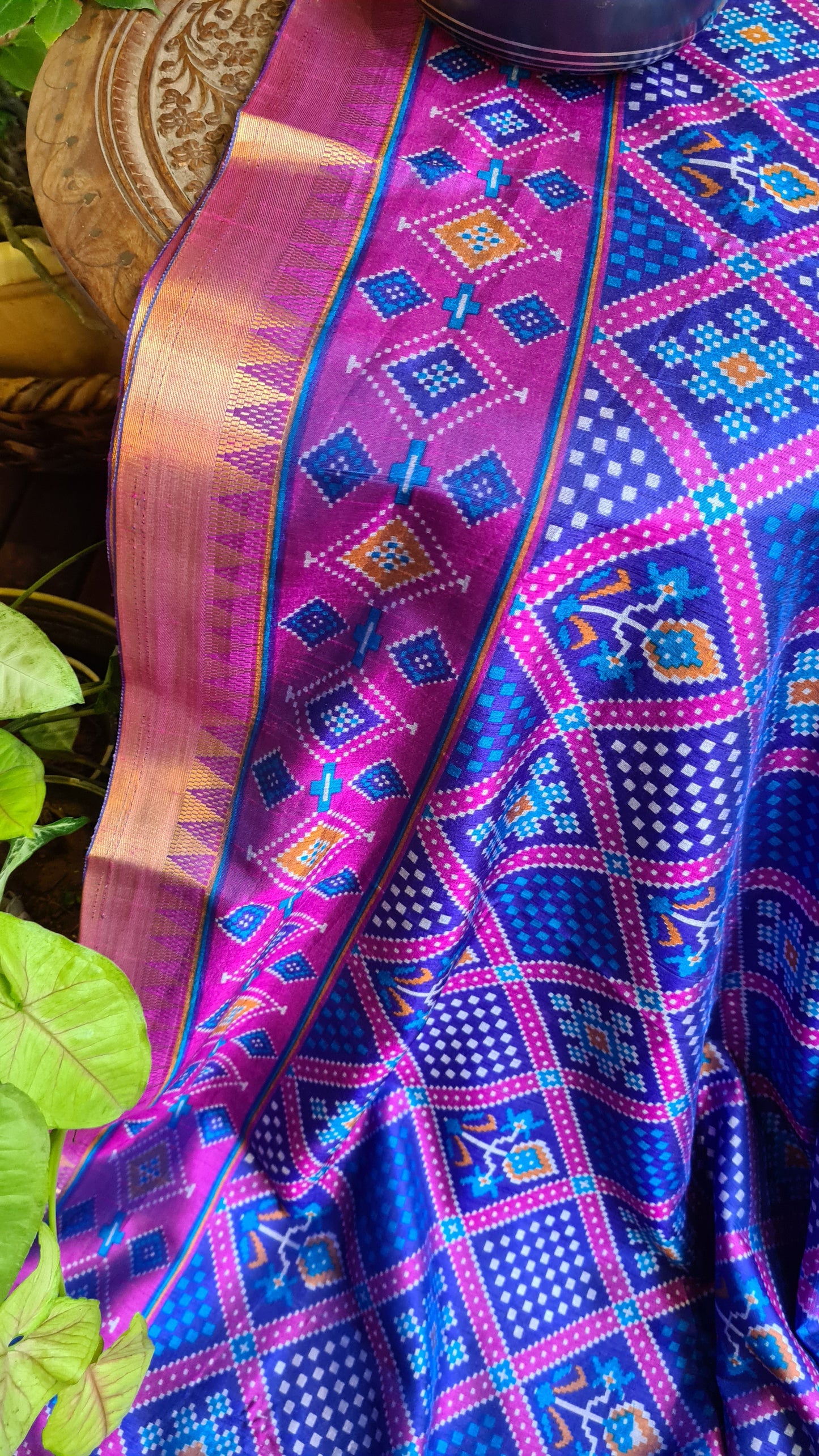 Zynah Blue Color Soft Silk Ikkat Printed Saree with woven zari borders; Custom Stitched/Ready-made Blouse, Fall, Petticoat; Shipping available USA, Worldwide