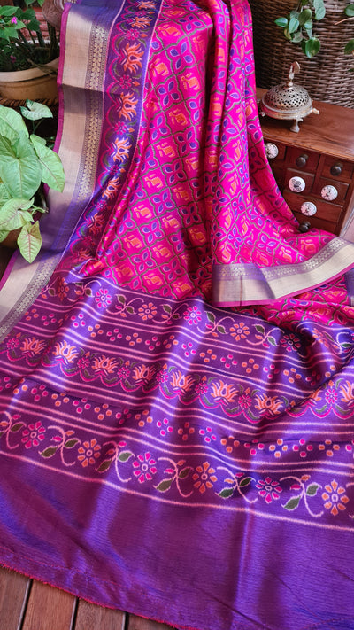 Zynah Pink Color(2) Soft Silk Ikkat Printed Saree with woven zari borders; Custom Stitched/Ready-made Blouse, Fall, Petticoat; Shipping available USA, Worldwide