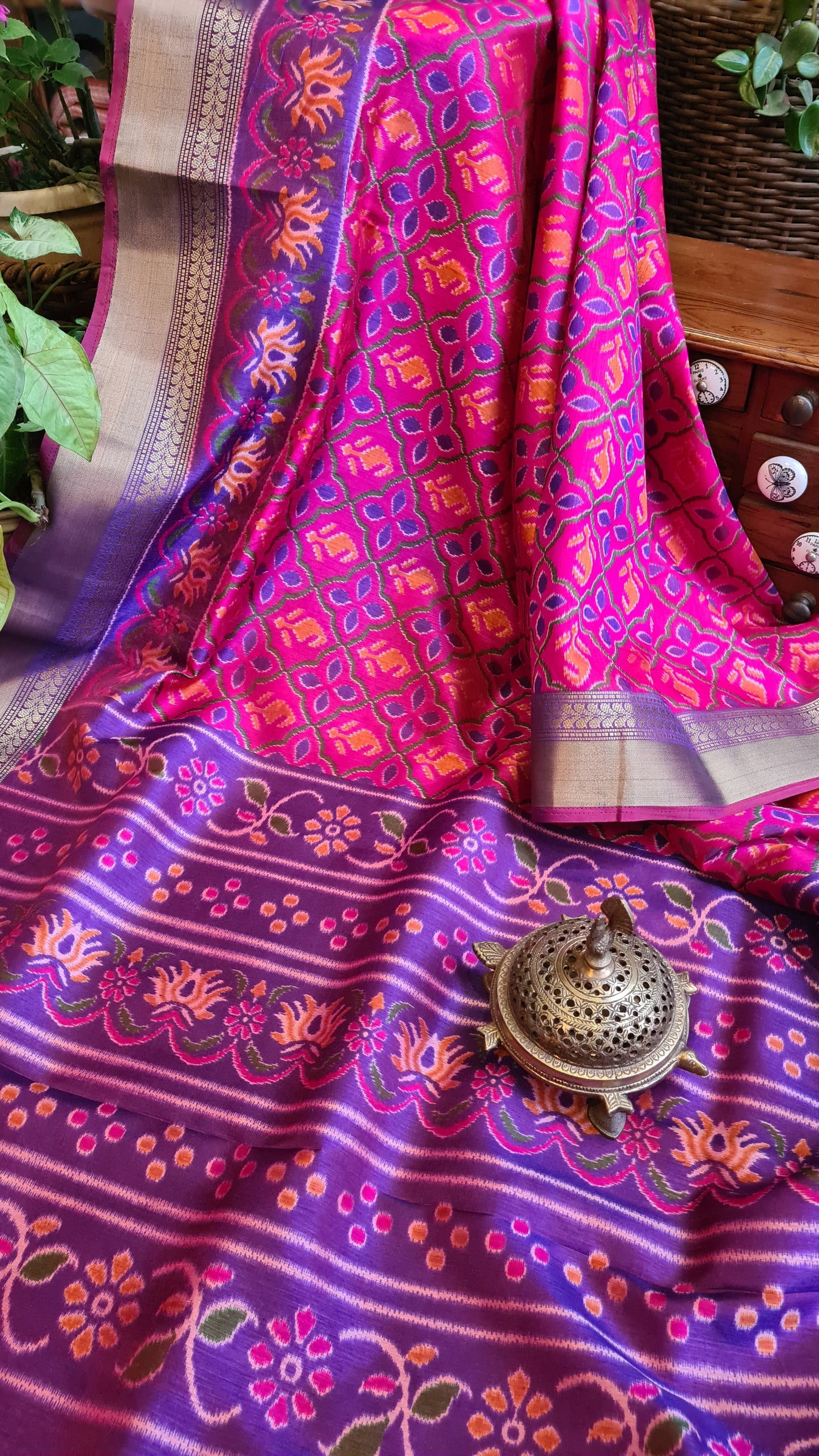 Zynah Pink Color(2) Soft Silk Ikkat Printed Saree with woven zari borders; Custom Stitched/Ready-made Blouse, Fall, Petticoat; Shipping available USA, Worldwide