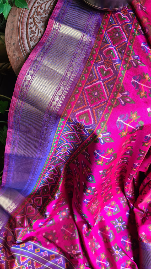 Zynah Pink Color Soft Silk Ikkat Printed Saree with woven zari borders; Custom Stitched/Ready-made Blouse, Fall, Petticoat; Shipping available USA, Worldwide