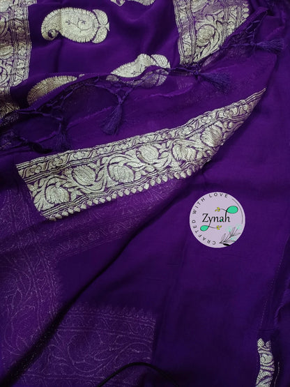 Zynah Pure Banarasi Handloom Khaddi Georgette Saree with Zari Border & Butis; Custom Stitched/Ready-made Blouse, Fall, Petticoat; Shipping available USA, Worldwide