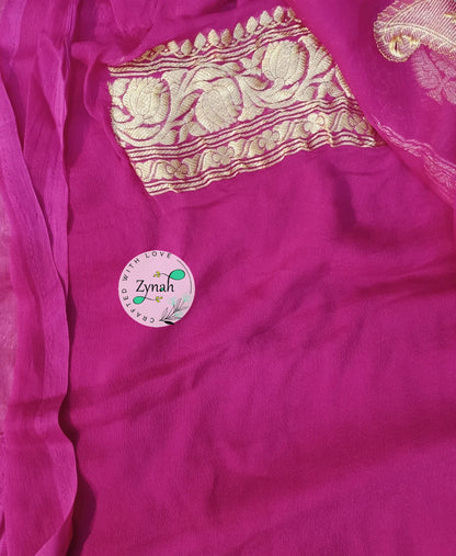 Zynah Pure Banarasi Handloom Khaddi Georgette Saree with Zari Weave; Custom Stitched/Ready-made Blouse, Fall, Petticoat; Shipping available USA, Worldwide
