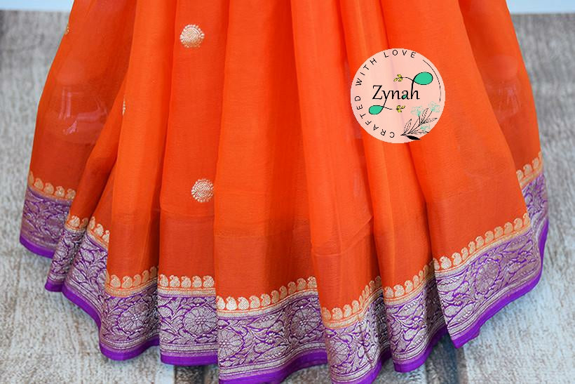 Zynah Pure Banarasi Handloom Khaddi Georgette Saree, Zari Weave; Custom Stitched/Ready-made Blouse, Fall, Petticoat; Shipping available USA, Worldwide