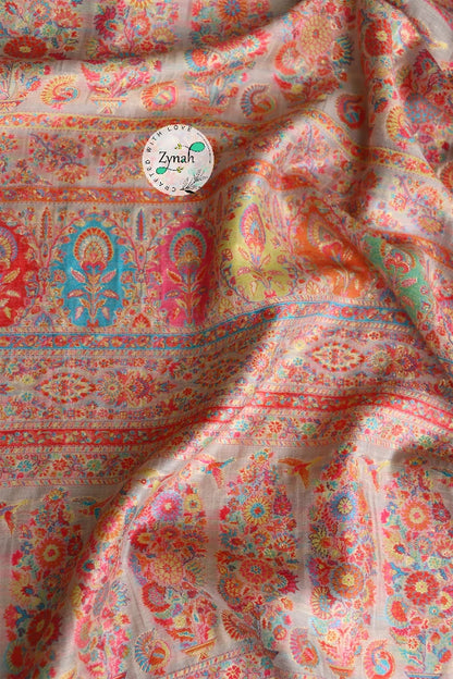 Zynah Pure Silk Kani Jamawar Saree with Grand Pallu & Border; Custom Stitched/Ready-made Blouse, Fall, Petticoat; Shipping available USA, Worldwide