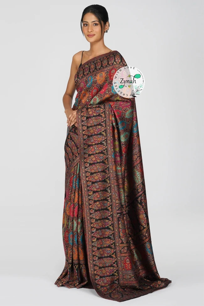 Zynah Pure Silk Kani Jamawar Saree with Grand Pallu & Border; Custom Stitched/Ready-made Blouse, Fall, Petticoat; Shipping available USA, Worldwide