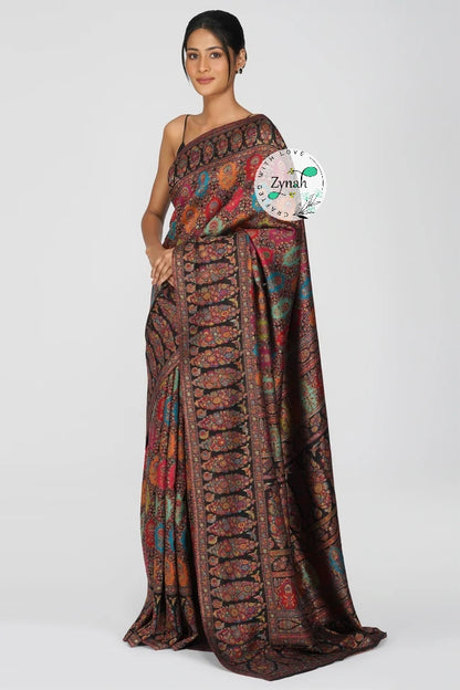 Zynah Pure Silk Kani Jamawar Saree with Grand Pallu & Border; Custom Stitched/Ready-made Blouse, Fall, Petticoat; Shipping available USA, Worldwide