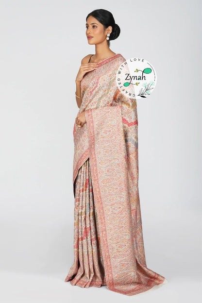 Zynah Pure Silk Kani Jamawar Saree with Grand Pallu & Border; Custom Stitched/Ready-made Blouse, Fall, Petticoat; Shipping available USA, Worldwide