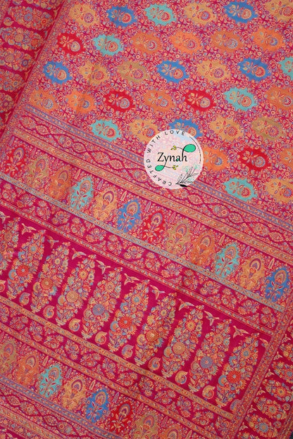 Zynah Pure Silk Kani Jamawar Saree with Grand Pallu & Border; Custom Stitched/Ready-made Blouse, Fall, Petticoat; Shipping available USA, Worldwide