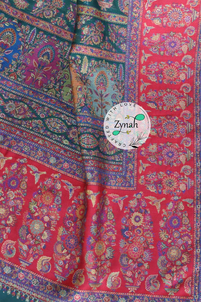 Zynah Pure Silk Kani Jamawar Saree with Butis Body, Grand Pallu & Border; Custom Stitched/Ready-made Blouse, Fall, Petticoat; Shipping available USA, Worldwide