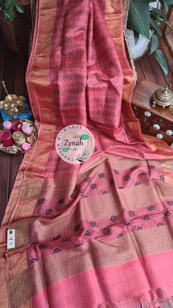Zynah Handwoven Kantha Silk Saree, Zari Border; Custom Stitched/Ready-made Blouse, Fall, Petticoat; Shipping available USA, Worldwide