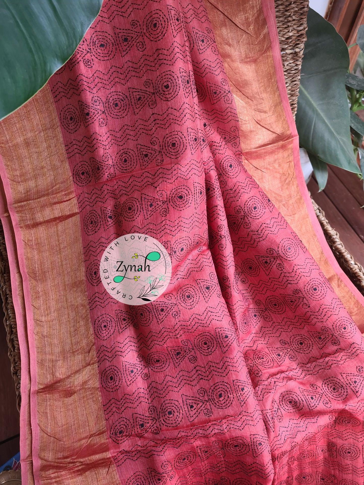 Zynah Handwoven Kantha Silk Saree, Zari Border; Custom Stitched/Ready-made Blouse, Fall, Petticoat; Shipping available USA, Worldwide