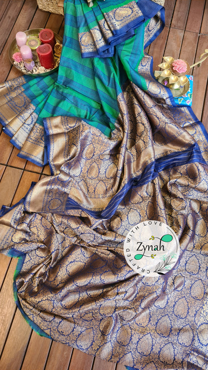 Zynah Pure Tussar Banarasi Silk Saree with Antique Zari; Custom Stitched/Ready-made Blouse, Fall, Petticoat; Shipping available USA, Worldwide