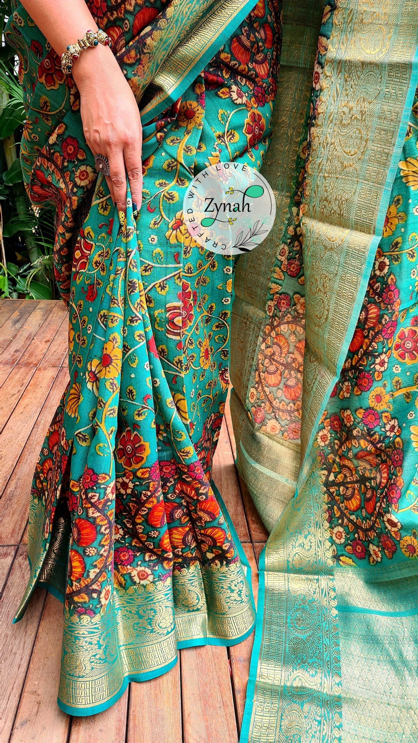 Zynah Pure Tussar Silk Banarasi Kalamkari Saree with Antique zari weave; Custom Stitched/Ready-made Blouse, Fall, Petticoat; Shipping available USA, Worldwide