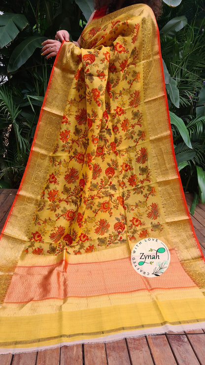 Zynah Pure Tussar Banarasi Silk Saree; Custom Stitched/Ready-made Blouse, Fall, Petticoat; Shipping available USA, Worldwide