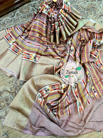 Zynah Pure Munga Silk Saree with Trendy prints & Zari Weave Border; Custom Stitched/Ready-made Blouse, Fall, Petticoat; Shipping available USA, Worldwide