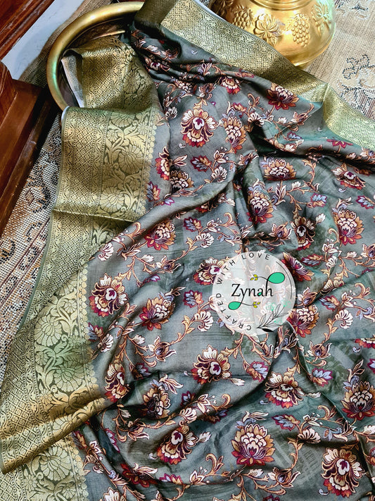 Zynah Pure Munga Silk Saree with Trendy prints & Zari Weave Border; Custom Stitched/Ready-made Blouse, Fall, Petticoat; Shipping available USA, Worldwide