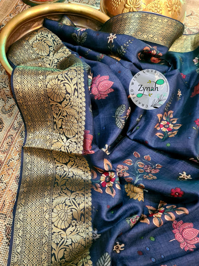 Zynah Pure Munga Silk Saree with Trendy prints & Zari Weave Border; Custom Stitched/Ready-made Blouse, Fall, Petticoat; Shipping available USA, Worldwide