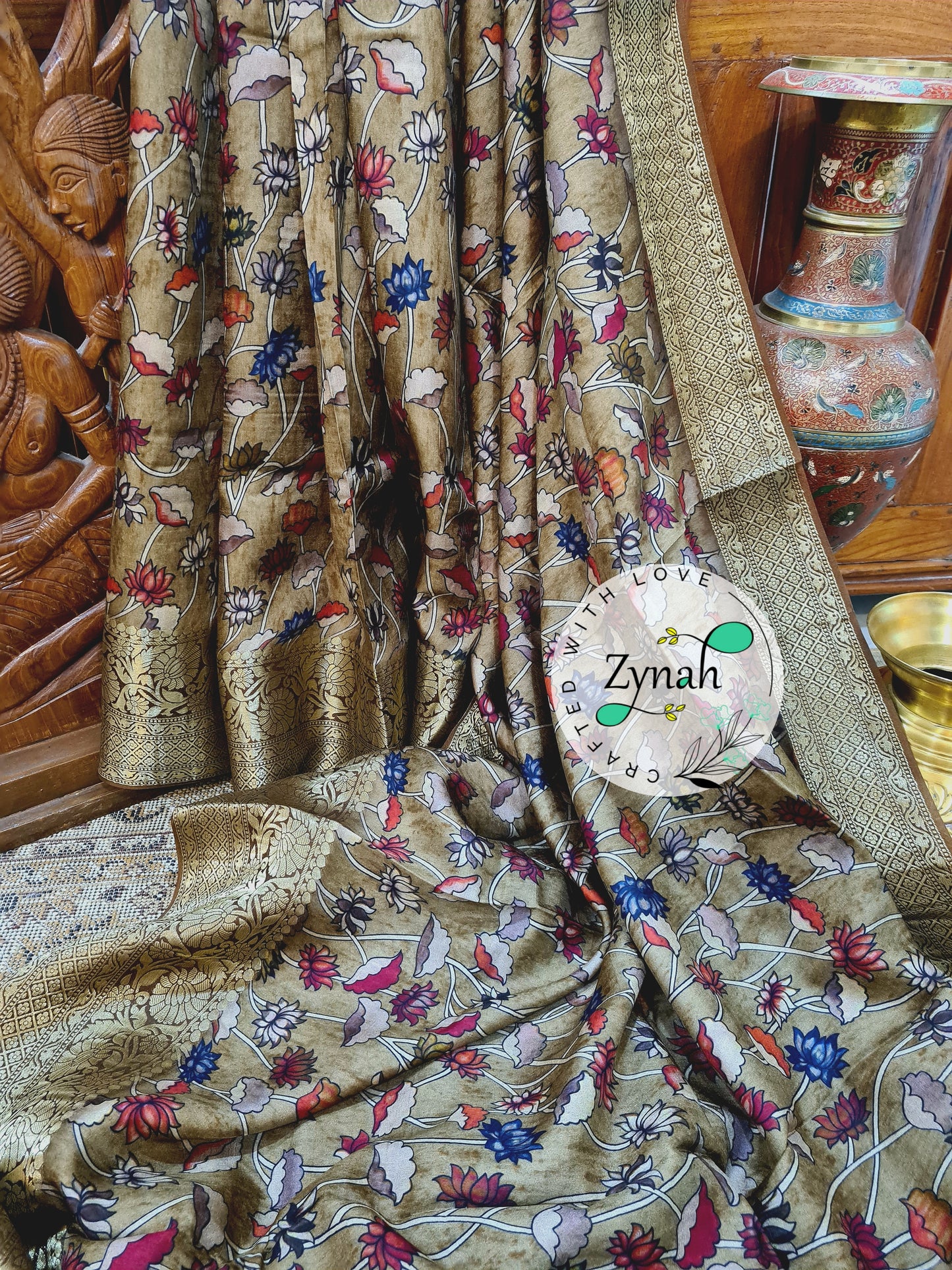 Zynah Pure Munga Silk Saree with Trendy prints & Zari Weave Border; Custom Stitched/Ready-made Blouse, Fall, Petticoat; Shipping available USA, Worldwide