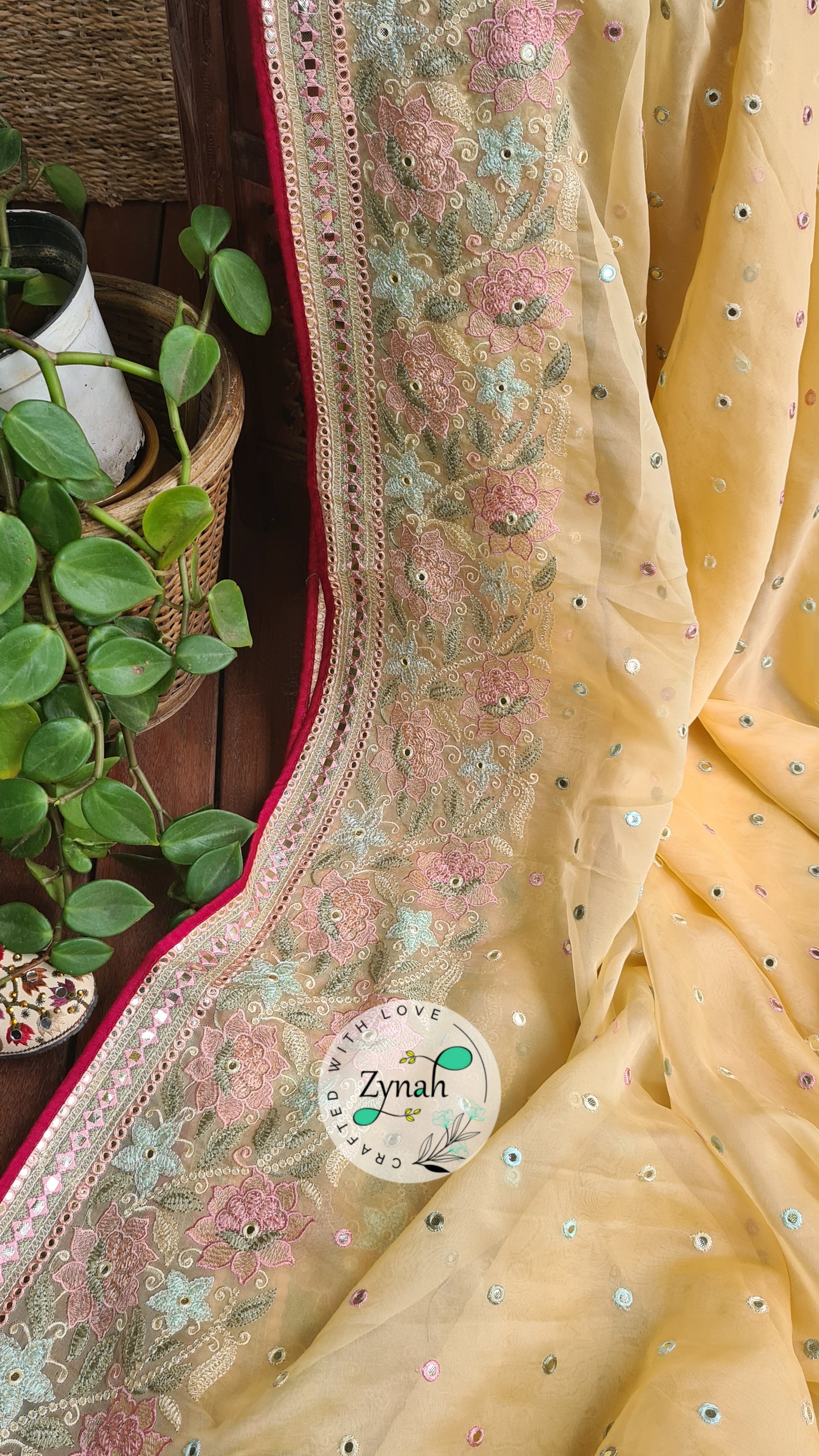 Zynah Pure Organza Silk Saree with Foil Mirror Work & Thread Embroidery; Custom Stitched/Ready-made Blouse, Fall, Petticoat; Shipping available USA, Worldwide