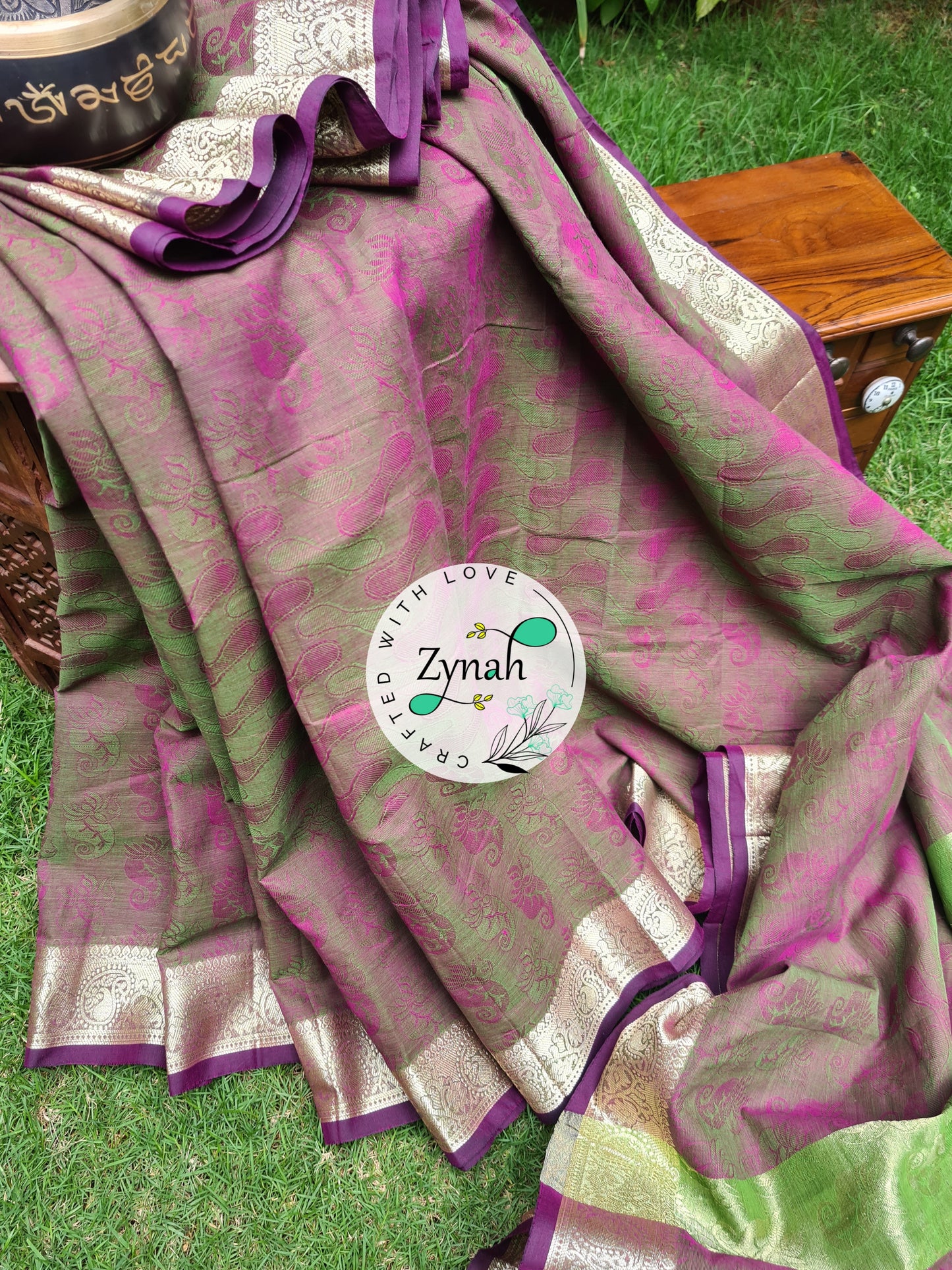 Zynah Violet Color Pure Handspun Cotton Saree with Zari Weave Border; Custom Stitched/Ready-made Blouse, Fall, Petticoat; Shipping available USA, Worldwide