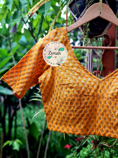 Zynah Pre-order Pure Silk Yellow Color Blouse with Butis weave; Shipping available USA & Worldwide