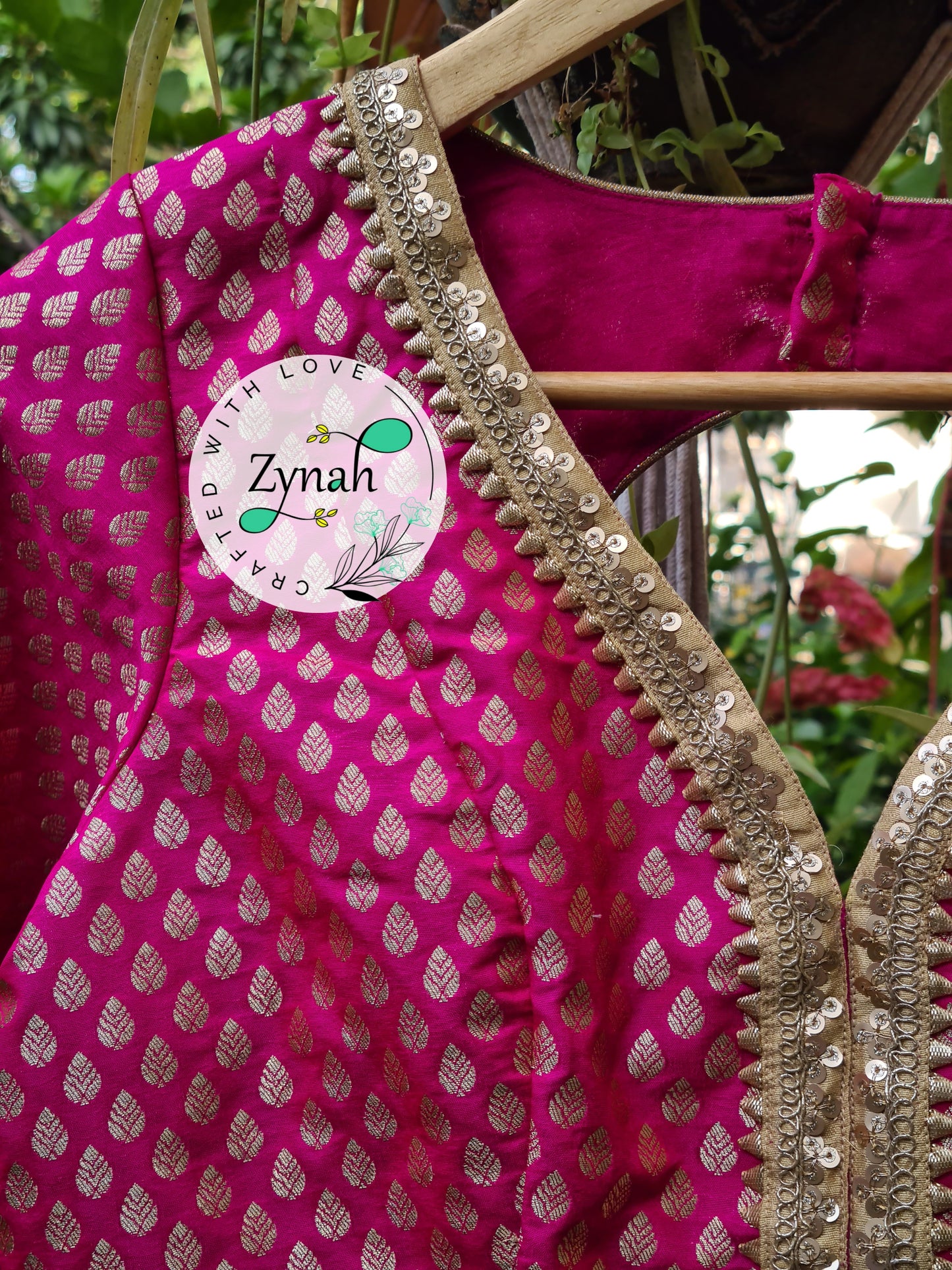 Zynah Pre-order Pure Silk Pink Color Blouse with Butis weave; Shipping available USA & Worldwide