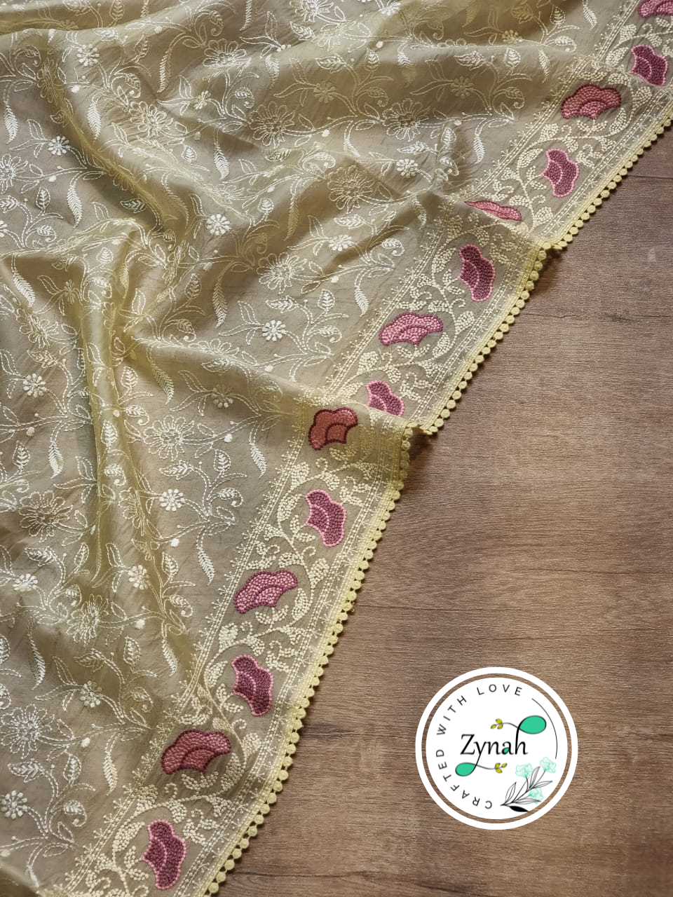 Zynah Yellow Color Pure Organza Silk Chikankari  Embroidery Saree with Crochet Lace  in Pastel Shades; Available in many colors; stitched readymade blouse,fall,petticoat,available in USA