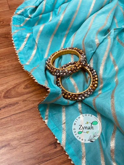 Zynah Pure Munga Silk Saree with Diagonal Stripes, Lehariya Style Weaving & Lace Border; Custom Stitched/Ready-made Blouse, Fall, Petticoat; Shipping available USA, Worldwide