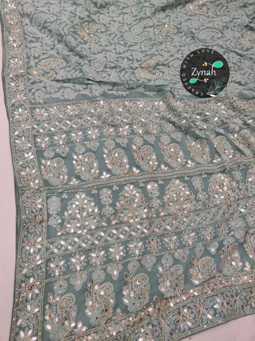 Zynah Pure Georgette Saree, Chikankari with Gotapatti Cut-work; Custom Stitched/Ready-made Blouse, Fall, Petticoat; Shipping available USA, Worldwide