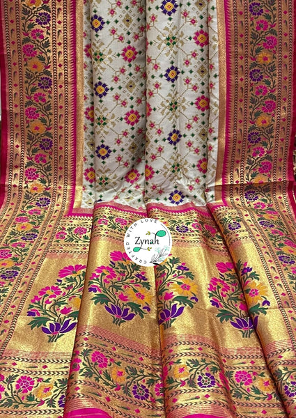 Zynah Pure Banarasi Soft Silk Saree, Patola Weave, Paithani Border & Pallu; Custom Stitched/Ready-made Blouse, Fall, Petticoat; Shipping available USA, Worldwide