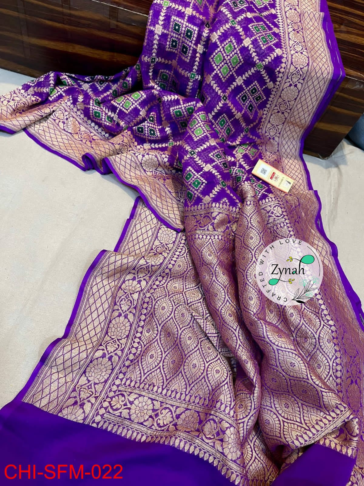 Zynah Pure Khaddi Georgette Meenakari Saree with Golden Zari Weave; Custom Stitched/Ready-made Blouse, Fall, Petticoat; Shipping available USA, Worldwide