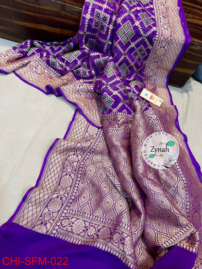 Zynah Pure Khaddi Georgette Meenakari Saree with Golden Zari Weave; Custom Stitched/Ready-made Blouse, Fall, Petticoat; Shipping available USA, Worldwide