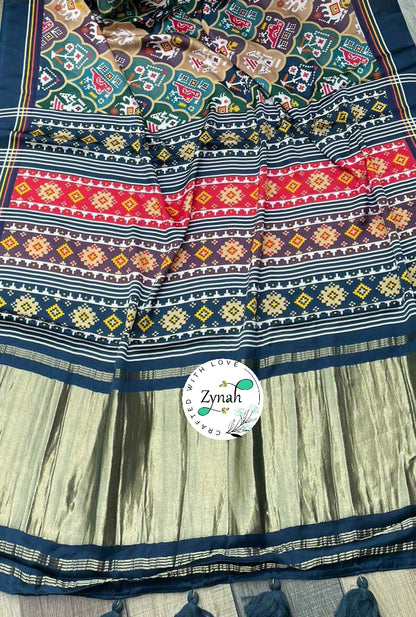 Zynah Pure Gajji Silk Patan Patola Saree with Tissue Zari Pallu; Custom Stitched/Ready-made Blouse, Fall, Petticoat; Shipping available USA, Worldwide