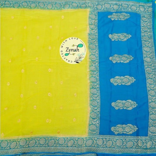 Zynah Pure Banarasi Handloom Khaddi Georgette Saree with Zari Weave; Custom Stitched/Ready-made Blouse, Fall, Petticoat; Shipping available USA, Worldwide