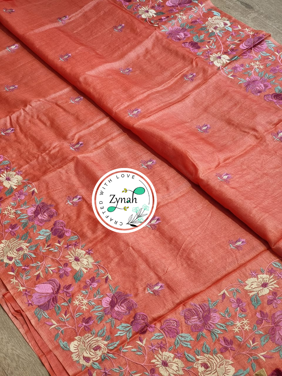 Zynah Pink Color Pure Tussar Silk Embroidered Saree with Vibrant Tassels; Custom Stitched/Ready-made Blouse, Fall, Petticoat; Shipping available USA, Worldwide