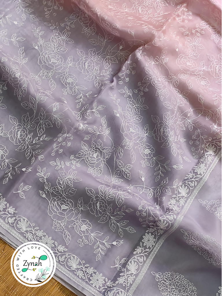 Zynah Lavender & Peach Color Pure Organza Silk Saree with Chikankari  Embroidery Work in Dual Shades; Available in many colors; stitched readymade blouse,fall,petticoat,available in USA