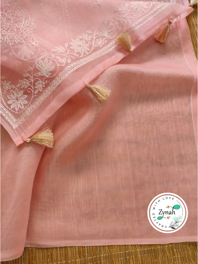 Zynah Peach & Cream Color Pure Organza Silk Saree with Chikankari  Embroidery Work in Dual Shades; Available in many colors; stitched readymade blouse,fall,petticoat,available in USA